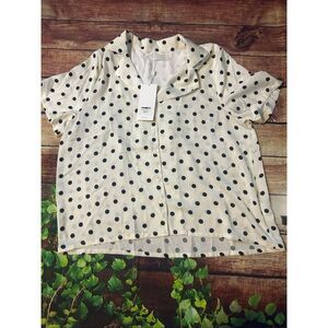 NWT O2 Button Down Blouse Size S White Black